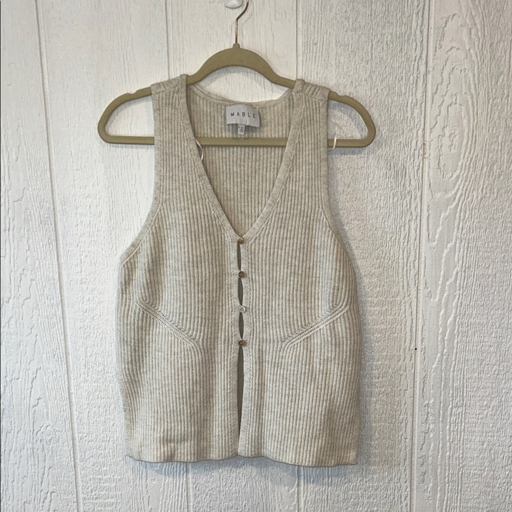NEW Mable Sleeveless Knit Top Open Button Down Cream